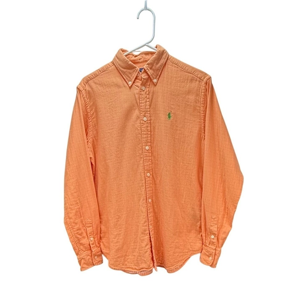 Ralph Lauren Button Down Shirt Medium Orange Plaid Lining Long Sleeve Cotton